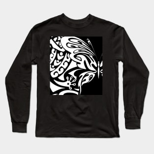 Beautiful Butterfly Blended into a Tribal Pattern Long Sleeve T-Shirt